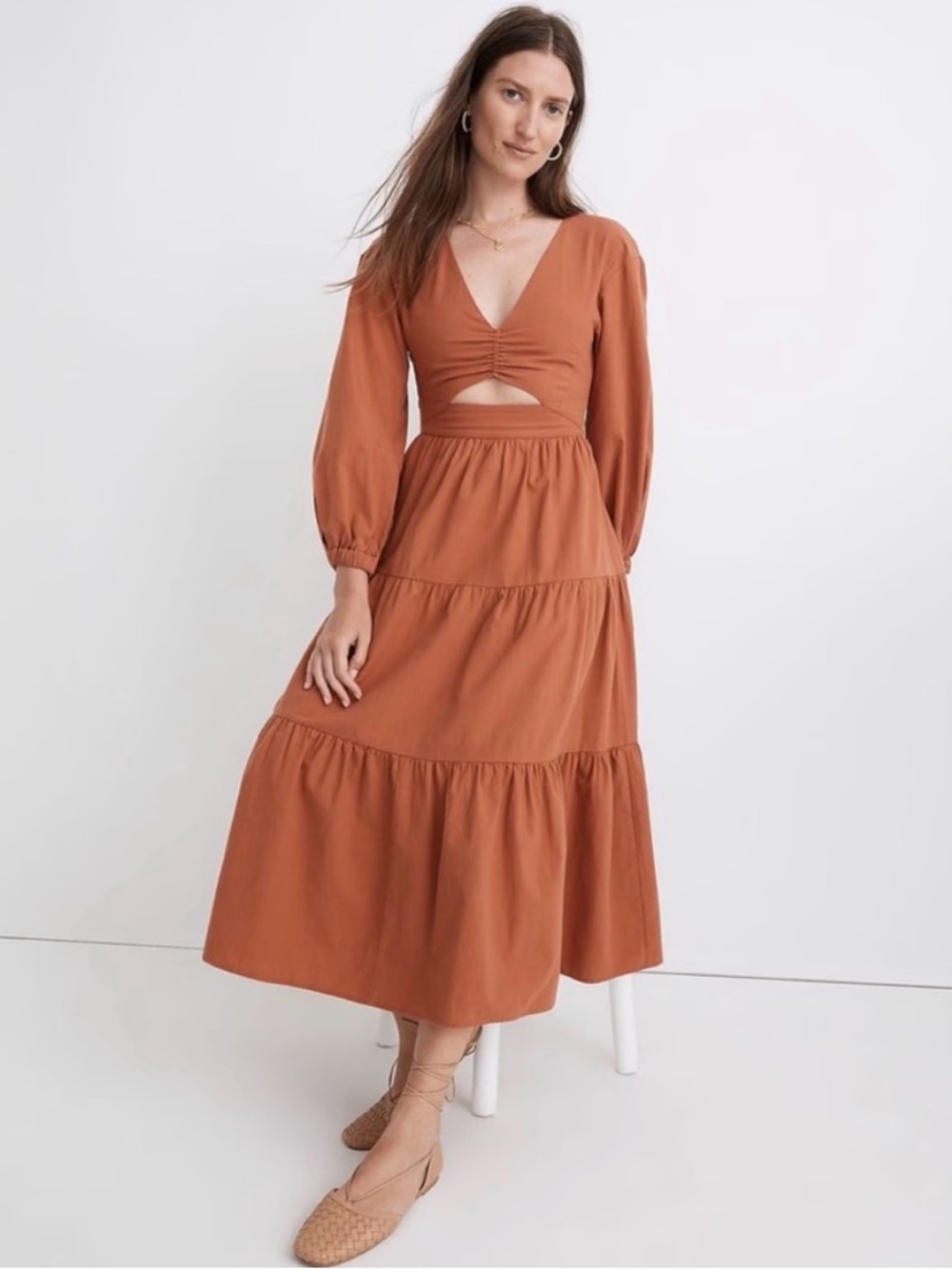 Madewell Cutout Midi Dress in Earthen Red